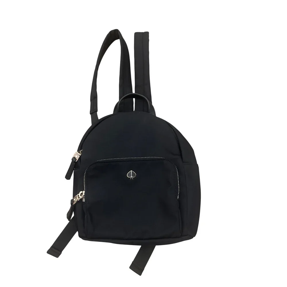 Kate Spade Black Nylon Mini‎ Backpack Spade Logo Zip Front Pocket